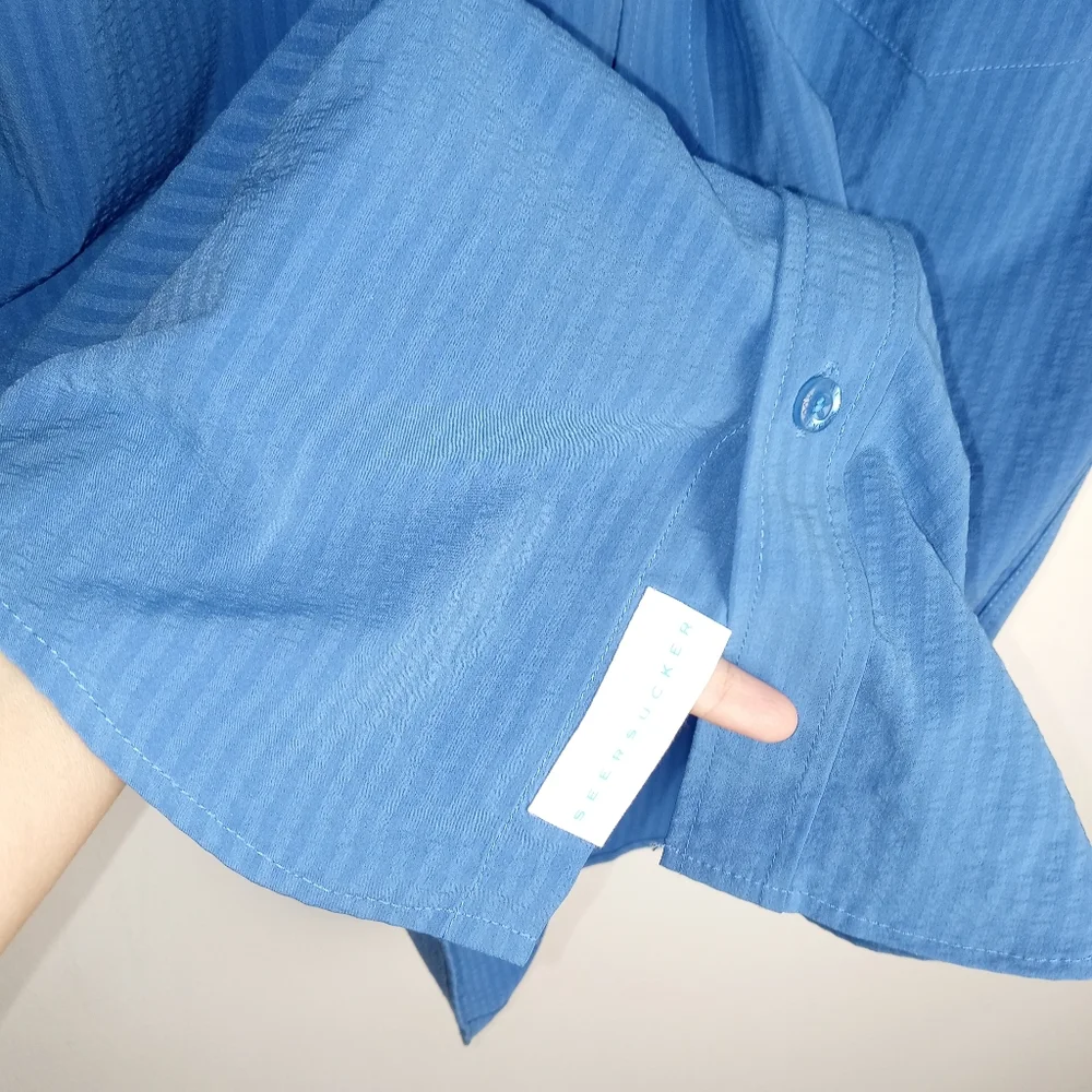 Men's RSVLTS Regatta-Stretch Seersucker Short Sleeve Shirt Size M - Picture 4 of 14